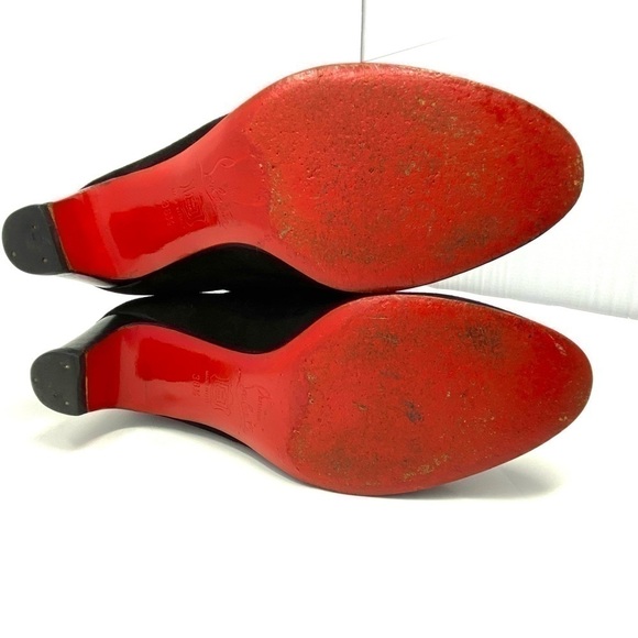 CHRISTIAN LOUBOUTIN TALL KNEE HIGH LOW HEELS RIDING BOOTS BLACK SUEDE SZ 6.5 - Picture 14 of 15